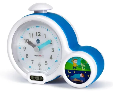 Obrázok produktu pre Pabobo Kid Sleep - budík - vzdelávací detský budík s denným/nočným svetlom - dvojitý displej a 3 budíky na výber - funguje na jednosmerný prúd alebo batérie - modrý