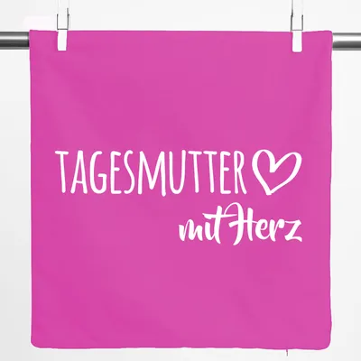 Produktbild von Huuraa Kissenbezug Tagesmutter mit Herz 40x40cm Fuchsia Baumwolle Dekokissenbezug Geschenkidee