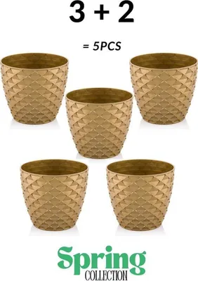 Image de 5 pots de fleurs dorés avec drainage et réservoir d'eau - Décoration pratique pour l'intérieur et l'extérieur