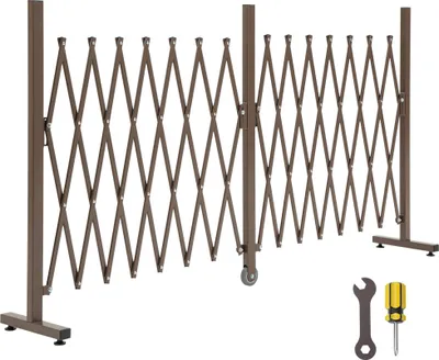 Zdjęcie produktu dla Barierka nożycowa, barierka rozkładana, 52–405 cm, ogrodowa, aluminiowa, brązowa, wys. 103,5 cm,