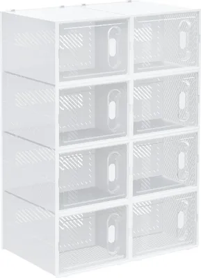 Produktbild von 8-teiliges Schuhregal, stapelbare Schuhboxen für Schuhe bis Größe 46, magnetische Türen, Kunststoff, 28 x 36 x 21 cm