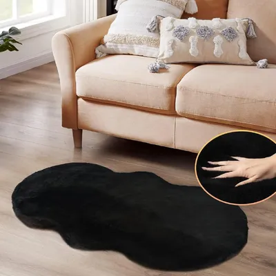 Produktbild von Fellteppich Kunstfell Flauschig Schwarz 60x120 cm Waschbar