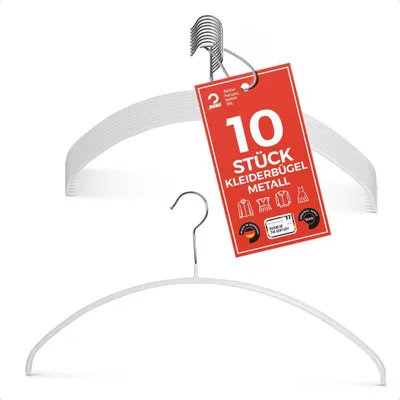 Produktbild von MAWA Kleiderbügel, 10er-Set, rutschfest, 46 cm, Weiß, platzsparend & formstabil