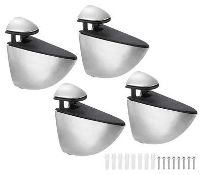 Immagine prodotto di Set di 4 supporti in vetro da parete, finitura in nichel spazzolato, morsetti regolabili per mensole da 3 a 20 mm