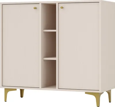 Produktbild von Kommode TOKYO 100 cm, zweitürige Kommode mit Regalen, Sideboard für das Wohnzimmer und Schlafzimmer, (Farbe: sandbeige)