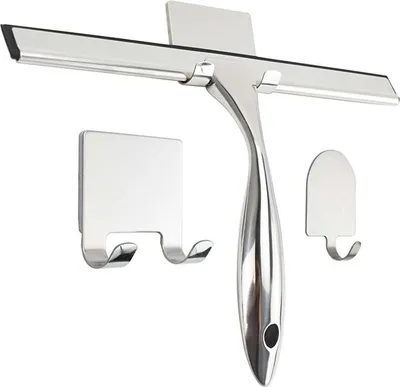 Produktbild von INF Edelstahl Glasabzieher Set mit Haken - Ideal für Bad, Fenster & Auto 10 Zoll