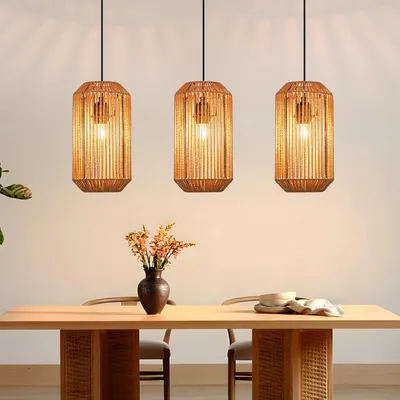 Zdjęcie produktu dla ZMH lampa wisząca boho lampa wisząca rattanowa lampa wisząca lampa wisząca z regulacją wysokości lampa wisząca jadalnia 3 płomienie lampa stołowa do sypialni salon