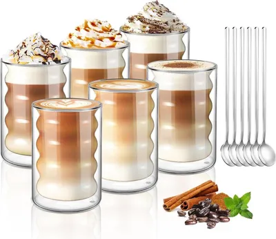 Produktbild von 6er Set 350ml Doppelwandige Kaffeegläser Latte Macchiato Gläser