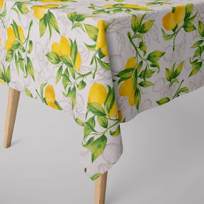 Produktbild von SCHÖNER LEBEN. Tischdecke aus Baumwolle Citron Zitronen weiß grün gel Größe 130x240cm