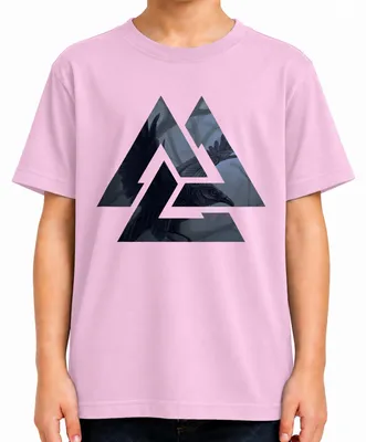 Image de T-shirt pour enfants, rose, taille 104, avec motifs vikings : Valknut, corbeau, nordique, Odin, Valhalla, gothique, Germains, Thor