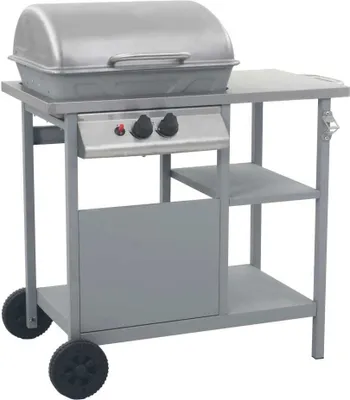 Produktbild von Gasgrill mit Beistelltisch auf 3 Ebenen Silbern
