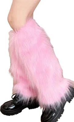 Produktbild von Stulpen aus Kunstpelz für Damen, einfarbig, flauschig, lange Stiefelstulpen, zottelig, ideal für Weihnachten, Kostüme, Clubbesuche und Streetwear.