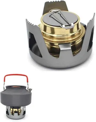 Immagine prodotto di Mini fornello da campeggio analcolico - Set da campeggio ultraleggero - Pratico grill - Fornello semplice - Grigio - 97 × 97 × 65 mm - Ideale per campeggio, escursioni, trekking e picnic