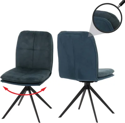 Zdjęcie produktu dla zestaw 2 krzeseł do jadalni HWC-M68, krzesło kuchenne, fotel, pozycja obrotowa automatyczna, metal tkanina/tkanina ~ niebieski