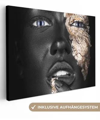 Obrázek produktu pro OneMillionCanvasses® - Plátno - Žena - Zlaté plátno - Černá - Kůže -  nástěnná malba, nástěnné dekorace obrazy obývací pokoj, 120x90cm