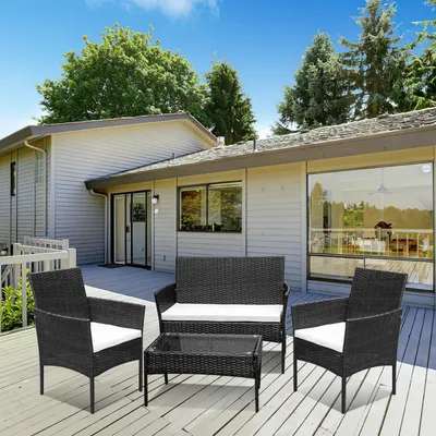 Image de Mobilier de jardin Ensemble de jardin Salon de jardin Mobilier en rotin Ensemble de sièges Ensemble pour balcon noir