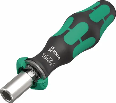 A Wera 838 RA-R M Bits-Handhalter with ratchet function is shown against a white background.