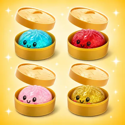 Produktbild von Glitzer Dumpling Squishy 10 cm – Anti-Stress Quetschspielzeug zum Knautschen & Entspannen + Heartforcards® Versandschutz