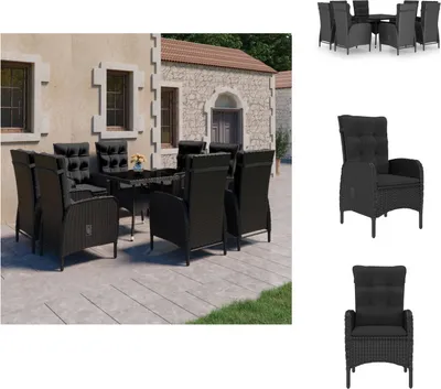 Produktbild von vidaXL 9-tlg. Garten-Essgruppe Poly Rattan und Glas Schwarz -  Gartenmöbel-Sets