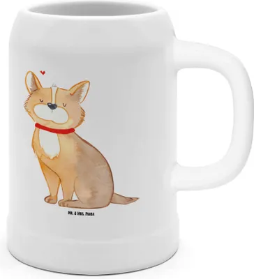 Produktbild von Mr. & Mrs. Panda Krug Hund Glück - Weiß - Geschenk, Herz, Seidel, Tonkrug, Sprüche, Liebe, Corgie, Spruch, Steinkrug, Bier Humpen