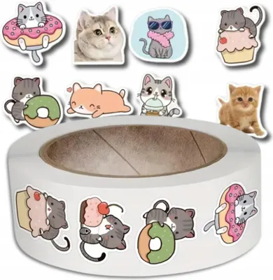 Immagine prodotto di EDIBAZZAR | Set di adesivi con motivi di gattini per bambini su rotolo, 500 pezzi, ideale come regalo motivazionale.
