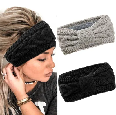 2er-Pack Winter-Stirnbänder, gestrickt, Schwarz/Grau
