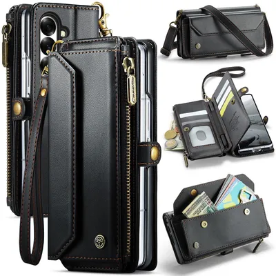 Produktbild von Für Samsung Galaxy Z Fold7 5G CaseMe C36 Kunstleder Multifunktion Zipper Wallet RFID Schutz Tasche Schwarz