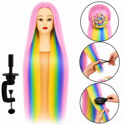 Immagine prodotto di Testa per acconciature Iza con capelli termici 90 cm e treppiede, Immagine generata dall'IA