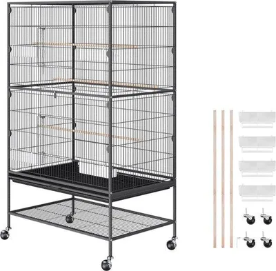 Productafbeelding van Famanu Vogelkooi – Grote vogelkooi met wielen – 31x20x132 cm – Zwart