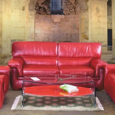 Produktbild von Casa Padrino Luxus Leder Schlafsofa Rot / Braun 200 cm - Echtleder Möbel