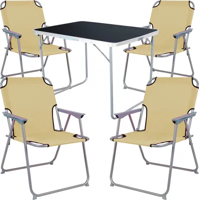 Produktbild von 5-tlg Camping Set Gartenmöbel Campingtisch + 4 Campingstuhl Klappstuhl Beige
