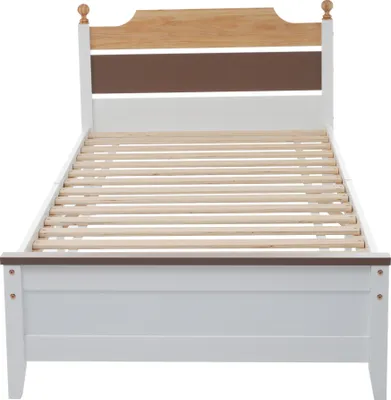 Produktbild von Flieks Jugendbett Holzbett 90x200cm mit Lattenrost, Klassisches Bett Einzelbett Tagesbett mit Kopfteil, Kinderbett Futonbett Daybed, Naturbelassen