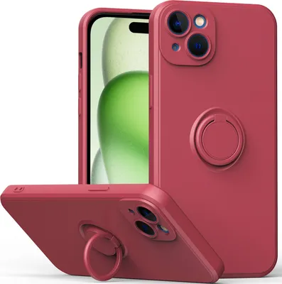 Produktbild von iPhone 15 Plus Handyhülle, Ring Halter Ständer Kratzfeste Weiche Silikon schutzhülle für iPhone 15 Plus bordeaux