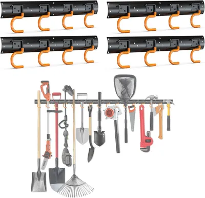 Produktbild von Gartengerätehalter 42 cm, 4 Stücke, Stahl, für Garage, schwarz