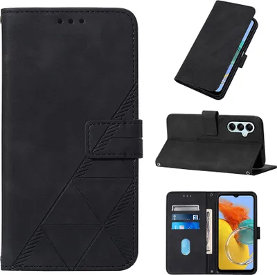 Produktbild von Hülle für Samsung Galaxy M14 5G Prägung Flip Leder Kartenfächer Schutzhülle mit Ständer Schwarz