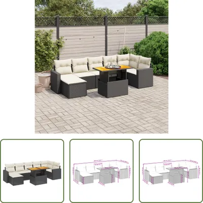 Produktbild von The Living Store 8-tlg. Garten-Sofagarnitur mit Kissen Schwarz Poly Rattan