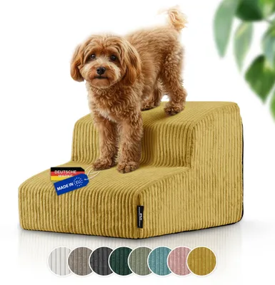 Image de Escalier pour chiens de petite taille avec coupe-tube | Fabriqué dans l'UE | Escalier pour animaux de compagnie avec base antidérapante | Escalier pour chat avec revêtement en velours lavable | Rampe pour chien avec rembourrage en mousse | 39 x 41 x 30 cm