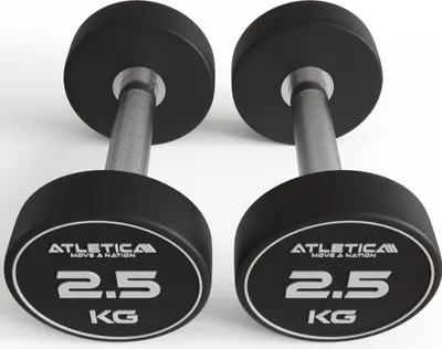 Produktbild von ATLETICA Polyurethan Rundhanteln Paar |  2 x 2,5 kg | Premium Design und Qualität | Extrem robust | Geruchsfrei | Gerader Griff mit Hartchrom