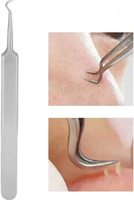 Produktbild von Mitesser Pinzette, Präzisions Edelstahl Gebogener Haken Komedonenheber, Mitesser Akne Pickel Entferner, Pickel Ausdrücken Werkzeug, Pinzette Mitesserentferner