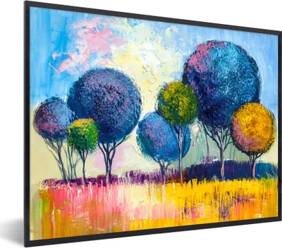 Produktbild von MuchoWow® Gerahmtes Poster Gemälde - Ölfarbe - Baum - Natur 80x60 cm - Poster mit Schwarzem Bilderrahmen Wandposter Rahmen Foto Bilder - Schwarzem - Mit Gestell