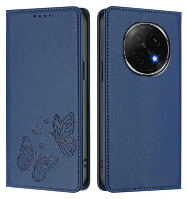 Obrázek produktu pro Kožené pouzdro pro Oppo F29 Pro, motýlí ražbou, peněženkové flip pouzdro se stojánkem Tmavě modrá