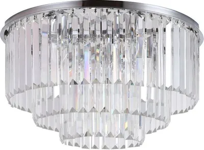 A close-up studio shot of a crystal chandelier.