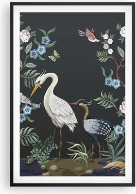 Produktbild von Gerahmtes Poster - Schwarzer Rahmen - Asiatisch Reiher Blumen - 61x91,5 cm - Wand Bild - Wanddeko - Wandbilder - Kunstposter - Wandposter - Bilderrahmen - Bilder - Kunstdruck - P2BPA61x91-4699