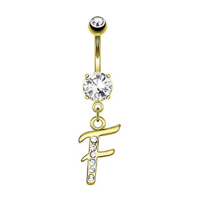 Produktbild von Taffstyle Bauchnabelpiercing Bauchnabelpiercing Buchstaben Kristall Schmuck Anhänger vergoldet, F