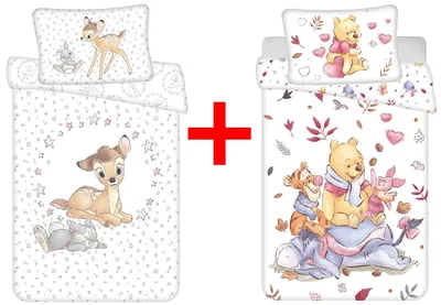 Produktbild von Disney Bambi und Winnie Puuh Babybettwäsche Kinderbettwäsche 100x135 cm 2er-Set