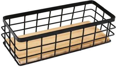 Produktbild von Azomor® Stilvolle Metallwandkorb mit Holzunterlage für vielseitige Aufbewahrung