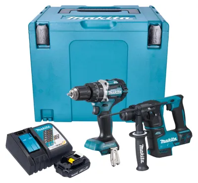 Obrázek produktu pro Akumulátorová kombinovaná sada Makita DLX 2278 RY1J + příklepová vrtačka DHP 484 54 Nm + vrtací kladivo DHR 171 1,2 J + 1x akumulátor 1,5 Ah + nabíječka + Makpac