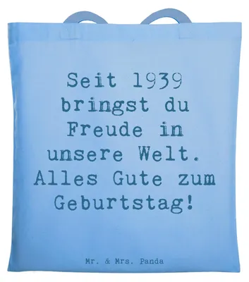 Produktbild von Mr. & Mrs. Panda Schultasche Spruch 1939 Geburtstag Freude - Sky Blue - Geschenk, feiern, Tragetasche, Laptoptasche, Alles Gute zum, Happy Birthday, Geburtstagsgeschenk
