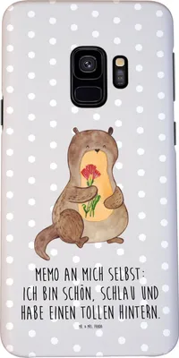 Produktbild von Mr. & Mrs. Panda Samsung Galaxy S9 Handyhülle Otter Blumenstrauß - Grau Pastell - Geschenk, Selbstliebe, Handy Schutzhülle, Hülle, Handycover, Achtsamkeit, Seeotter, Süß