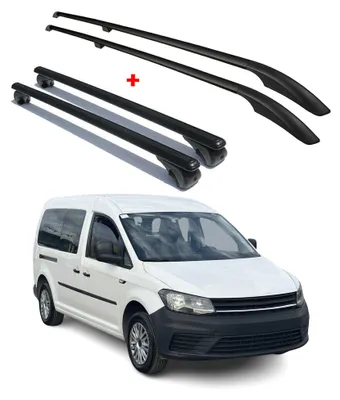 Produktbild von Dachträger + Dachreling SET für VW Caddy 2015-2020 L2 Langer Alu Schwarz 4tlg